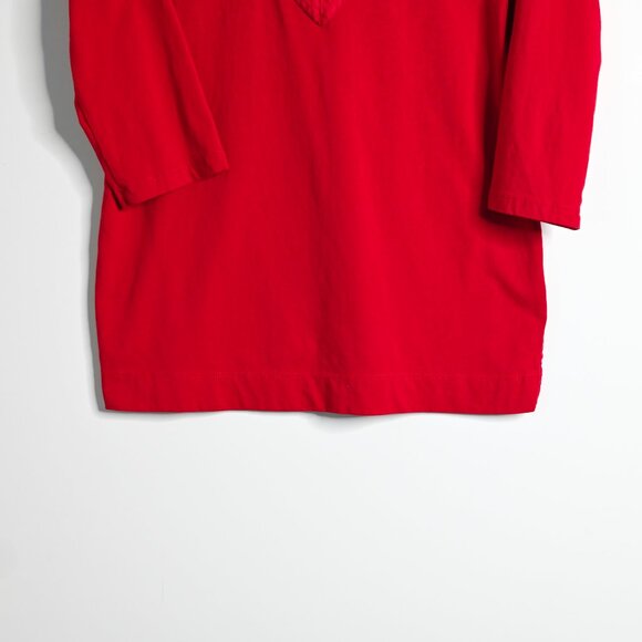 LAUREN RALPH LAUREN Red Long Sleeve V Neck Pullover Top - Size Medium - Picture 5 of 9